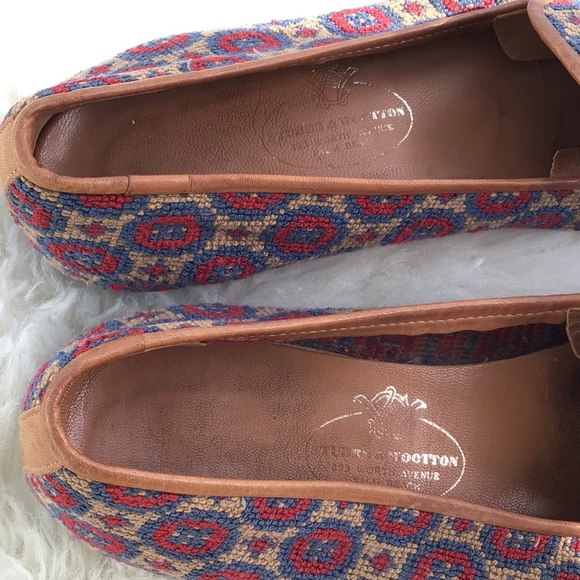 Stubbs and Wootton Palm Beach Needlepoint and Leather Trim Flats Driving Shoes - Picture 4 of 12